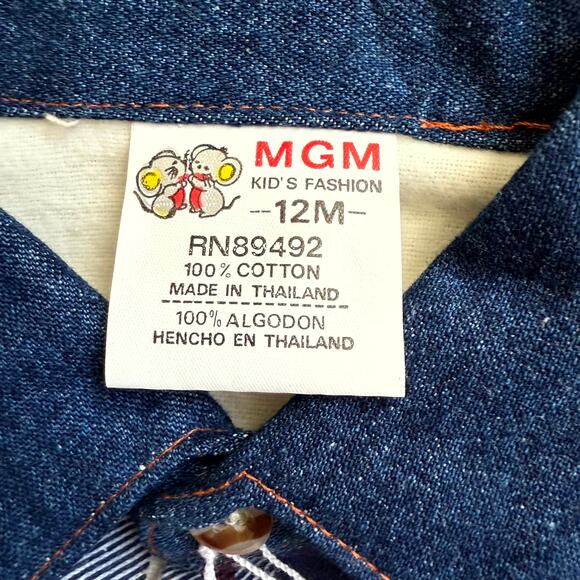 Vintage 90s MGM Kid's Fashion 3-Piece Pants Set Boys 12M Plaid Patchworks Denim - Picture 12 of 13